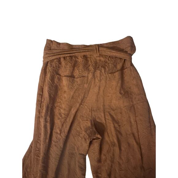 8 Ett Twa Anthropologie Aubade Jacquard High Rise Brown Pants Crop Tie Waist - Picture 5 of 5
